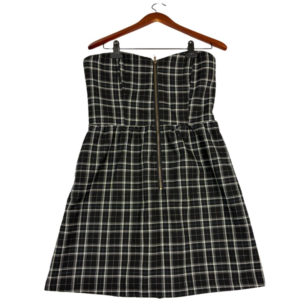 Charlotte Russe Strapless Plaid Dress Womens L Black Gray Tartan Fit Flare Mini